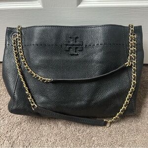 Tory Burch Black Shoulder Bag with Gold Accents
